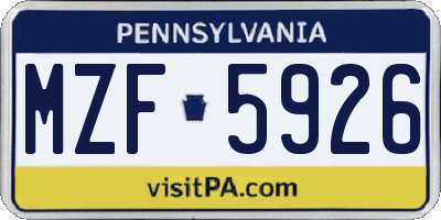 PA license plate MZF5926
