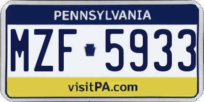 PA license plate MZF5933