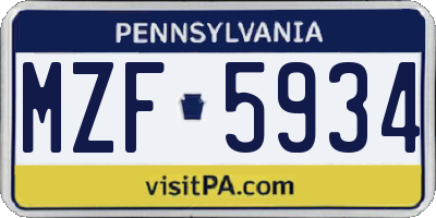 PA license plate MZF5934