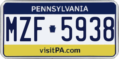 PA license plate MZF5938