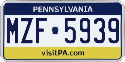 PA license plate MZF5939