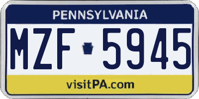 PA license plate MZF5945