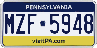 PA license plate MZF5948