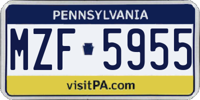 PA license plate MZF5955