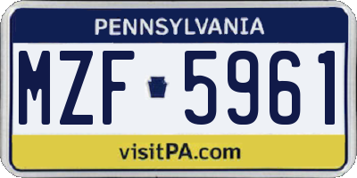 PA license plate MZF5961