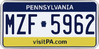 PA license plate MZF5962