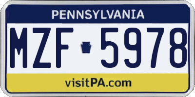 PA license plate MZF5978