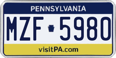 PA license plate MZF5980