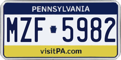 PA license plate MZF5982