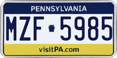 PA license plate MZF5985