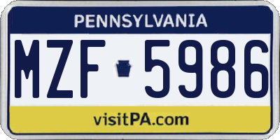 PA license plate MZF5986
