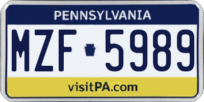 PA license plate MZF5989