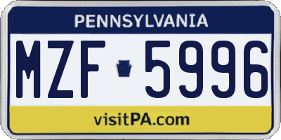 PA license plate MZF5996
