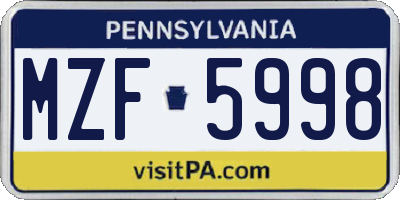 PA license plate MZF5998