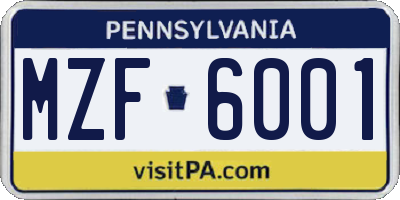 PA license plate MZF6001
