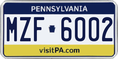 PA license plate MZF6002