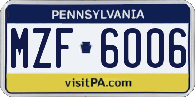 PA license plate MZF6006