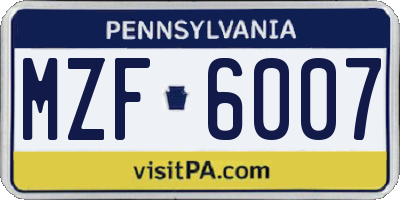 PA license plate MZF6007