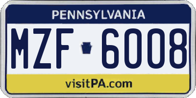 PA license plate MZF6008