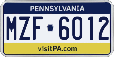 PA license plate MZF6012
