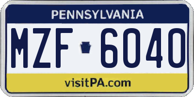 PA license plate MZF6040