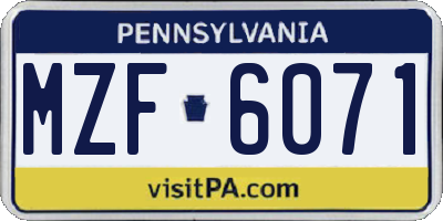 PA license plate MZF6071