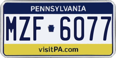 PA license plate MZF6077