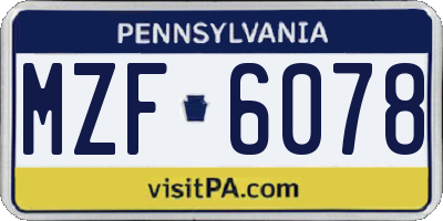 PA license plate MZF6078