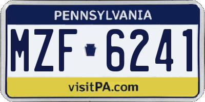 PA license plate MZF6241