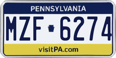PA license plate MZF6274