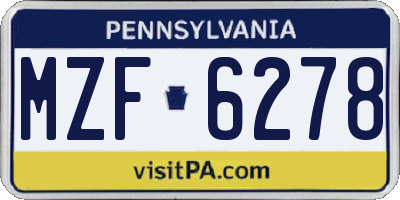 PA license plate MZF6278