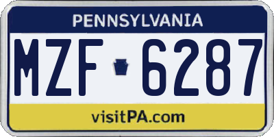 PA license plate MZF6287
