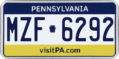 PA license plate MZF6292