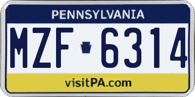 PA license plate MZF6314