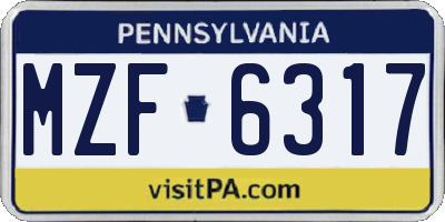 PA license plate MZF6317