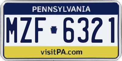 PA license plate MZF6321