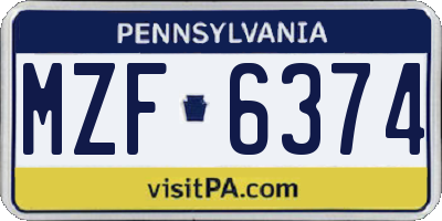 PA license plate MZF6374