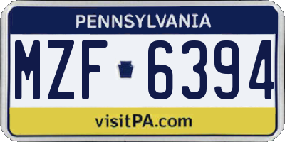 PA license plate MZF6394