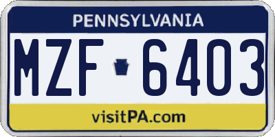 PA license plate MZF6403