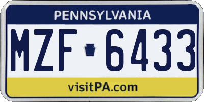PA license plate MZF6433