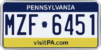 PA license plate MZF6451