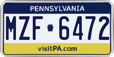 PA license plate MZF6472