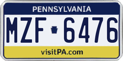 PA license plate MZF6476