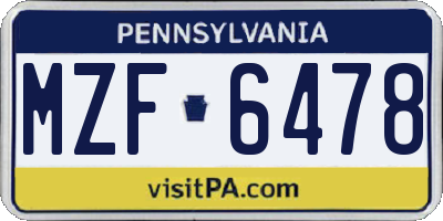 PA license plate MZF6478