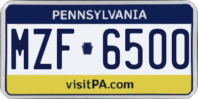 PA license plate MZF6500