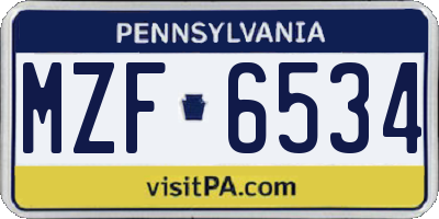 PA license plate MZF6534