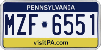PA license plate MZF6551
