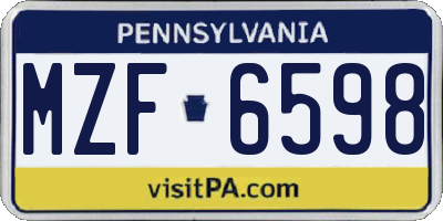 PA license plate MZF6598