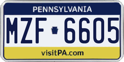 PA license plate MZF6605