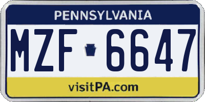 PA license plate MZF6647